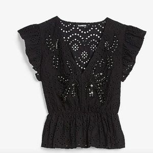 EXPRESS Black Embroidered Lace Peplum Top